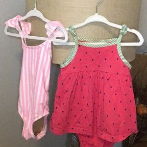 Set of two Carter's Pink Striped and Red Polka Dot Kids Swim One Piece